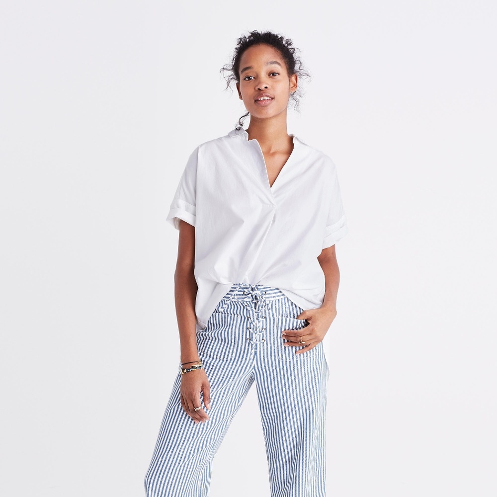 Courier Button-Back Shirt in Eyelet White